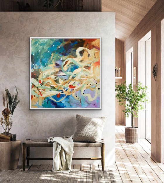 Jardin marin - Abstract painting - Ready to hang