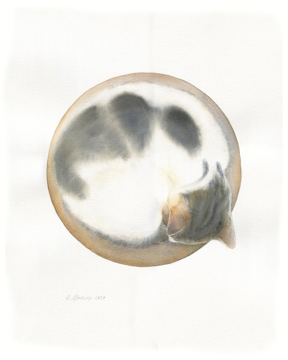 The Beauty of Imperfection. Wabi Sabi Cat / ORIGINAL watercolor ~16x22in (40x50cm) by Olha Malko