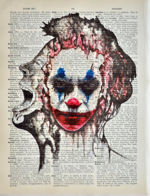 Joker - Someone In My Head - Collage Art on Large Real English Dictionary Vintage Book Page by Jakub DK - JAKUB D KRZEWNIAK