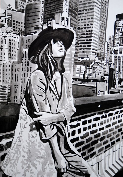 Girl with a hat  / 50 x 35 cm by Alexandra Djokic