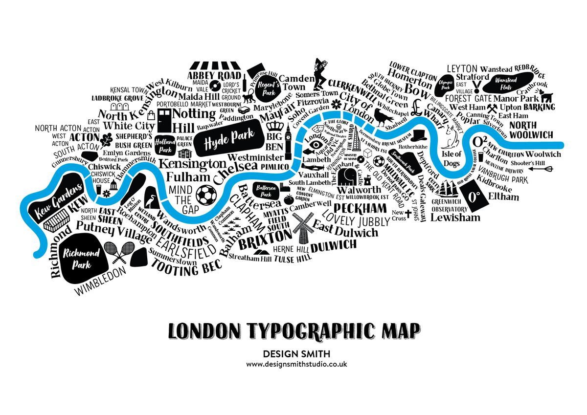 LONDON TYPOGRAPHIC MAP - UNMOUNTED by Design Smith
