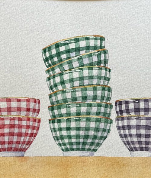 Chequered bowls in a row by Krystyna Szczepanowski