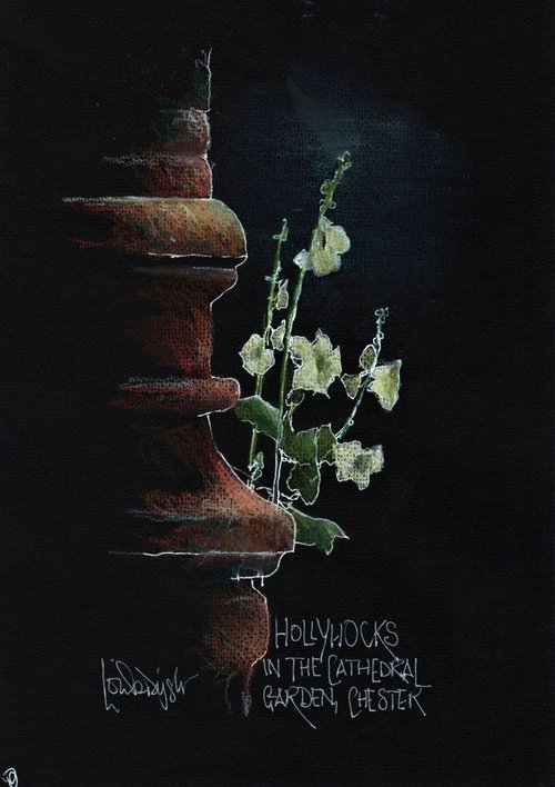 Cathedral Hollyhocks by Louise Diggle