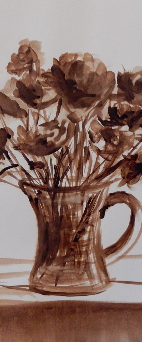 Coffee painting. Bouquet of flowers in a vase. by Vita Schagen