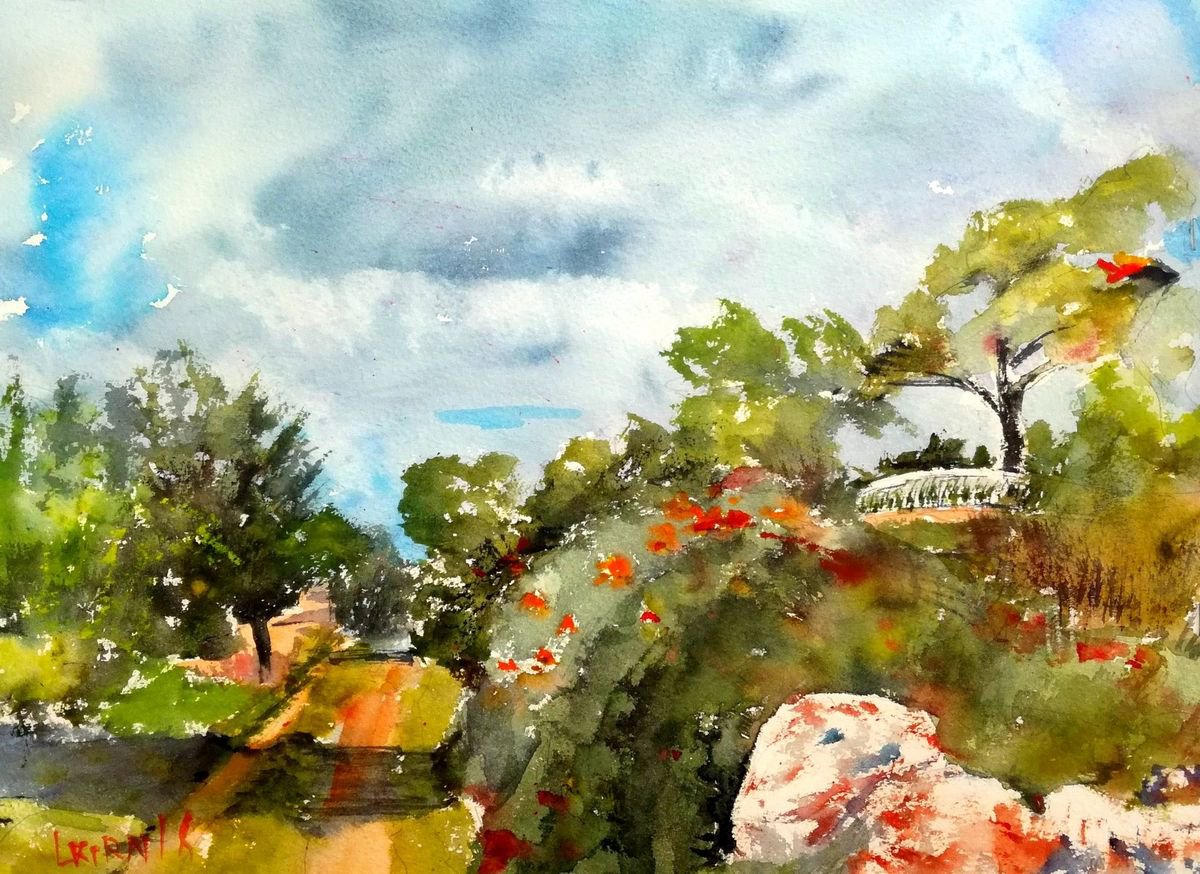 Impressionistic Landscape Acrylic Painting By Leonid Kirnus, 16 X 12", The Stage, Original Artwork