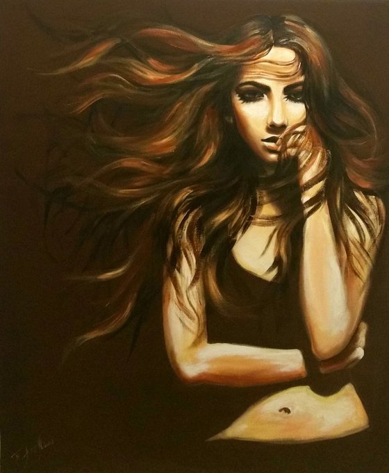 "Scarlett" Original acrylic painting on fabric 78x96x2cm.ready to hang