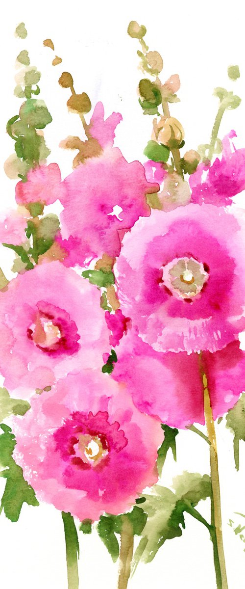 Hollyhock, Pink flowers by Suren Nersisyan