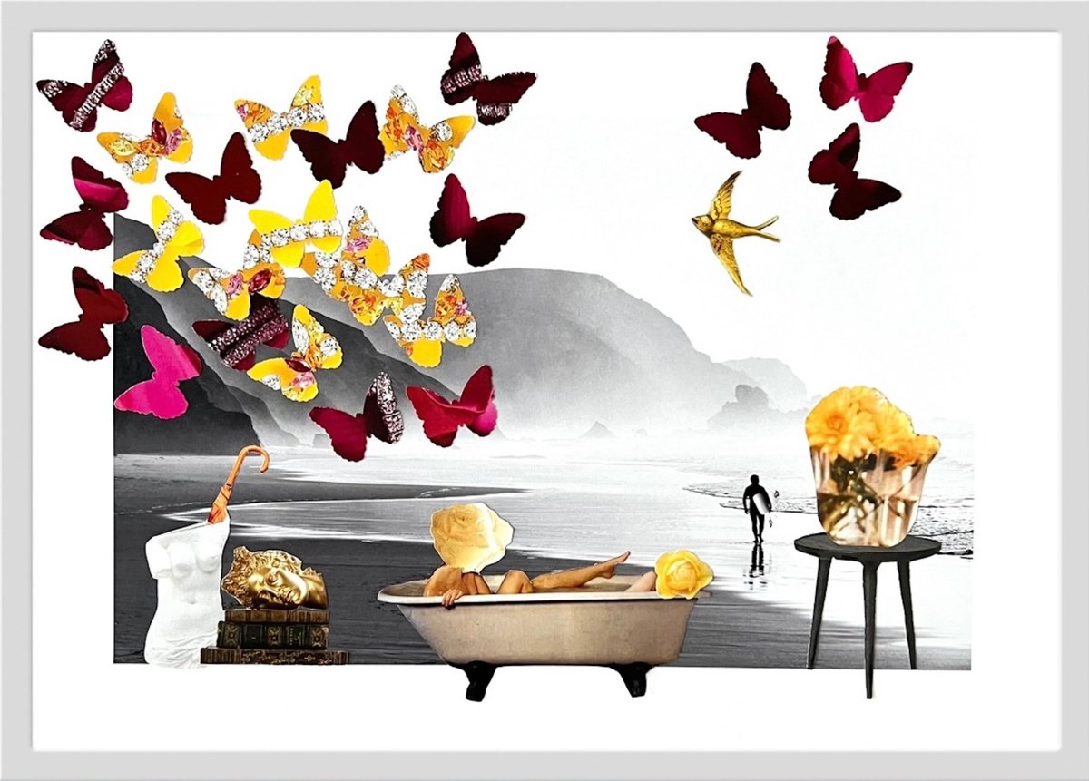 Urban And Pop Portrait Collage By Angelika Millmaker, 12 X 8, Soak & Surf, Original Artwork