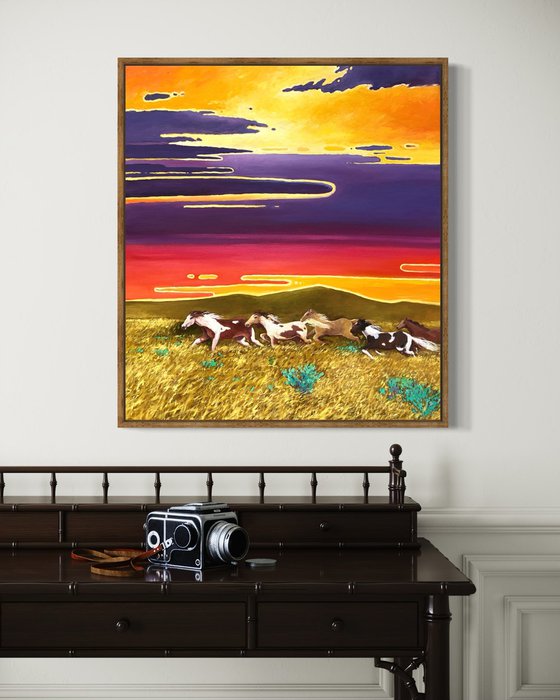 Horses. Sunset
