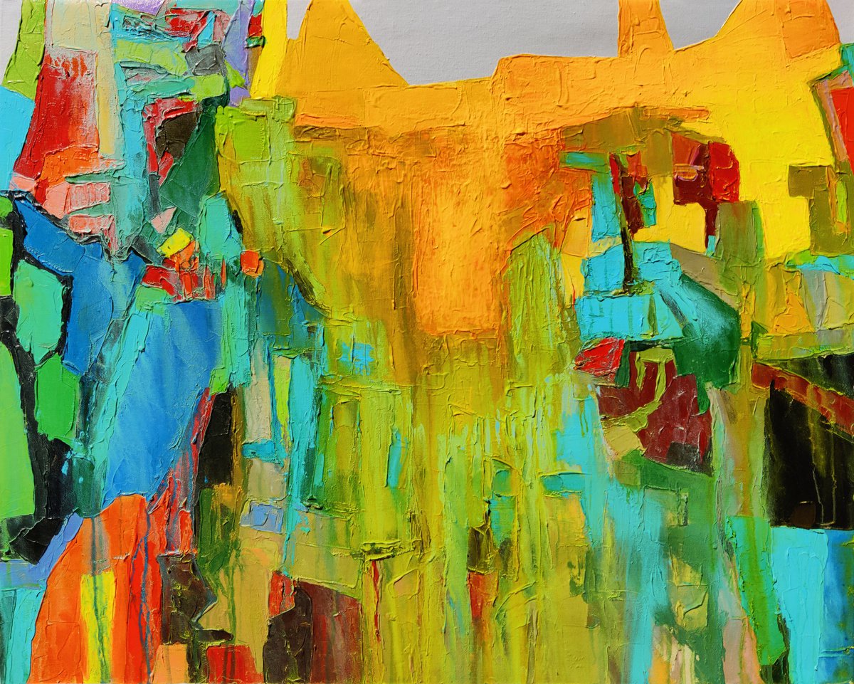 Abstract Cityscapes Acrylic Painting By Abhishek Kumar, 42 X 36, Read The City 5 Revisited, Original Artwork