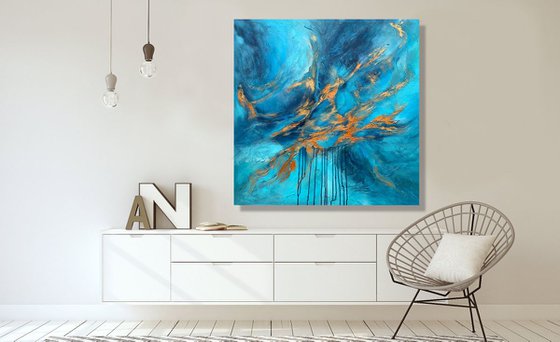 Blue Planet - XL LARGE,  TEXTURED ABSTRACT ART – EXPRESSIONS OF ENERGY AND LIGHT. READY TO HANG!