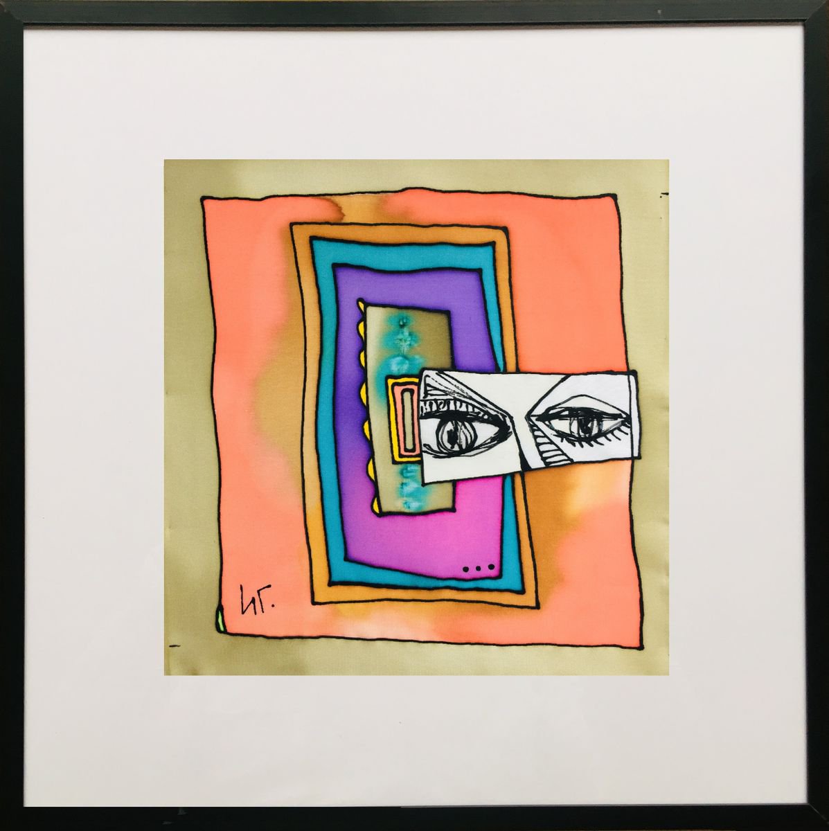 Naive Portrait Painting By Irina Goleva, 13 X 13, Watching V, Original Artwork