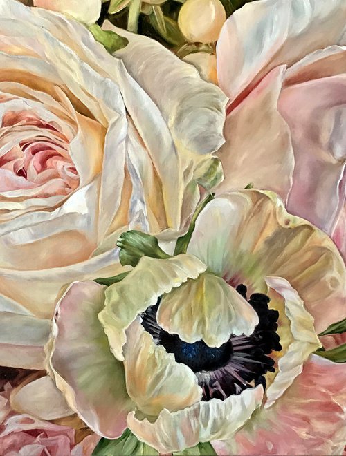 Author's oil painting with flowers "Roses" 90 * 50 cm by Irina Ivlieva