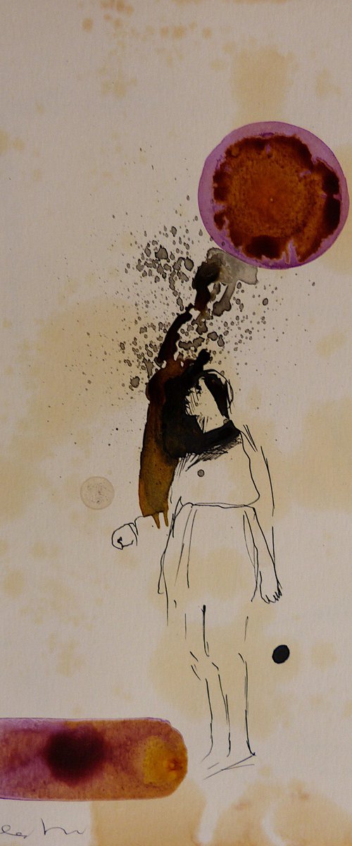 The Rain 3, ink and oil on paper 29x21 cm by Frederic Belaubre