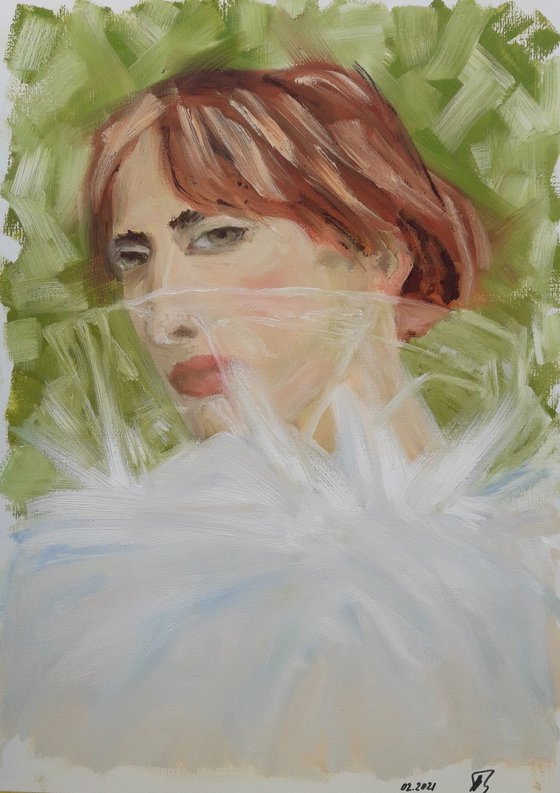 Fantasy. Human oil portrait. Etude style. 38 x 27 cm/ 15 x 10.6 in