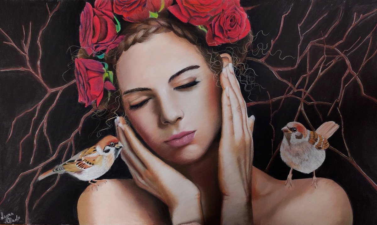 Photorealistic Portrait Pastel Drawing By Laura Muolo, 20 X 12", Roots, Original Artwork