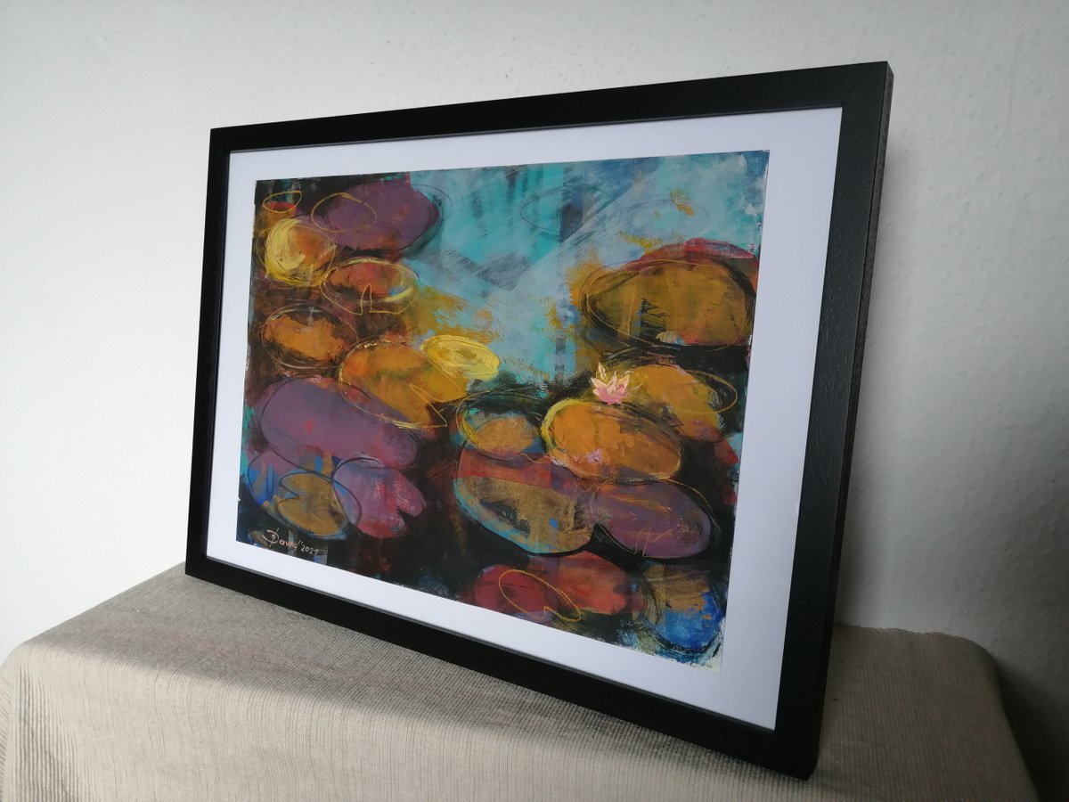 Impressionistic Botanical Acrylic Painting By Olga David, 17 X 12", Purple Lake, Original Artwork