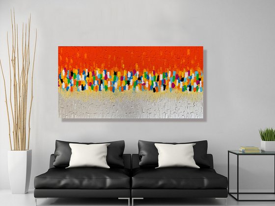 Cascade of Colors - LARGE,  TEXTURED, PALETTE KNIFE ABSTRACT ART – EXPRESSIONS OF ENERGY AND LIGHT. READY TO HANG!