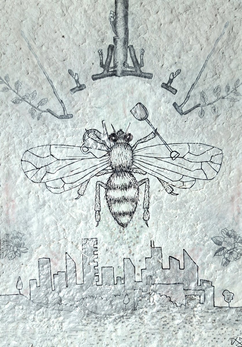 Illustrative Animal Ink Drawing By Andromachi Giannopoulou, 8 X 12, Working Bee, Original Artwork