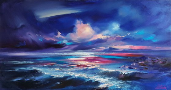 Blue Ocean - abstract oil painting, large original artwork