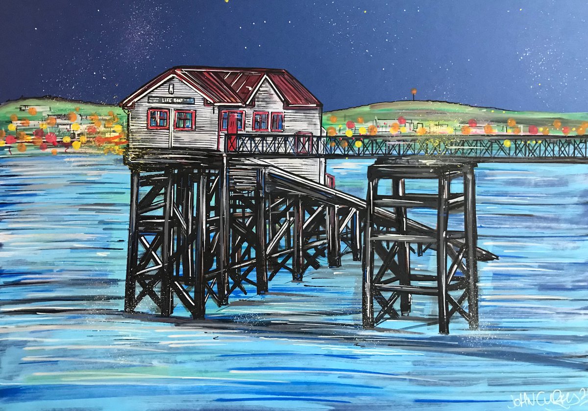 Urban And Pop Landscape Painting By John Curtis, 16 X 11, Mumbles Pier, Original Artwork