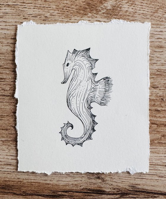 Original Seahorse Ink Art