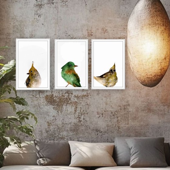 Birds, Set of 3 Original Artworks.