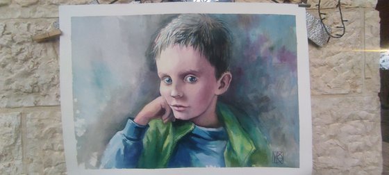 Watercolor portrait of child for commission( from a photo)