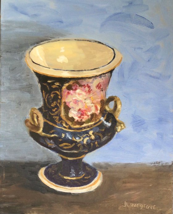 An antique vase still life oil painting.