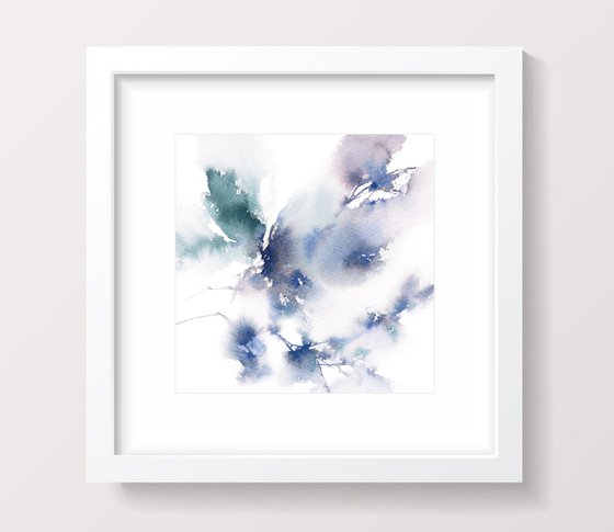 Blue flowers diptych. Watercolor painting set of 2