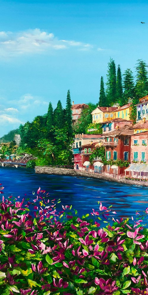 SUNNY BEACH - Italian coast. Italian Riviera. Cozy village. Sea shore. European resort. Mountains. Summer. Flowers. by Marina Skromova