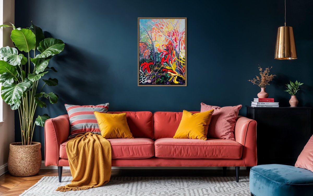 Expressive Botanical Acrylic Painting By Alice Gavin Atashkar, 30 X 41, Autumnal Song - Pink, Original Artwork