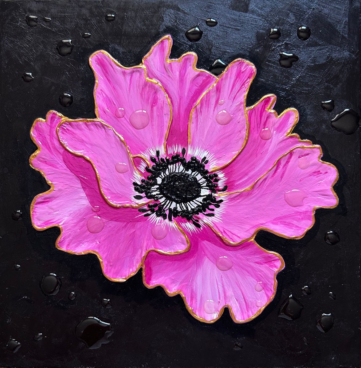 Expressive Botanical Painting By Alexandra Dobreikin, 12 X 12, Anemone, Original Artwork