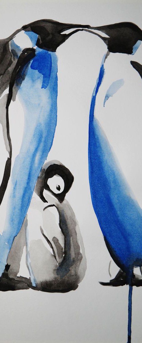 Family of penguins / 37.7 X 26.3 cm by Alexandra Djokic