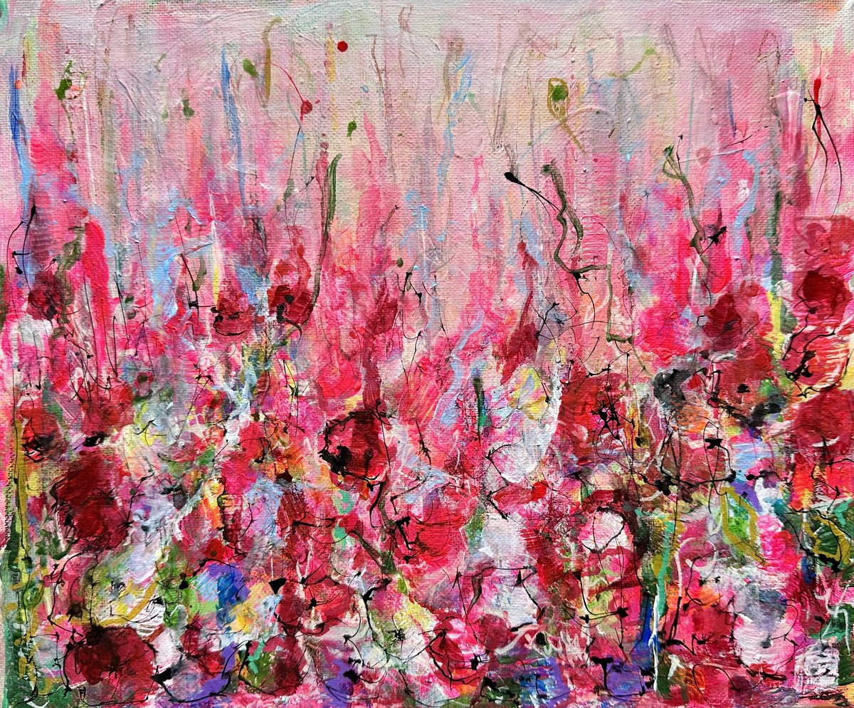 Abstract Landscape Acrylic Painting By Misty Lady - M. Nierobisz, 12 X 10", Wild Flowers, Original Artwork