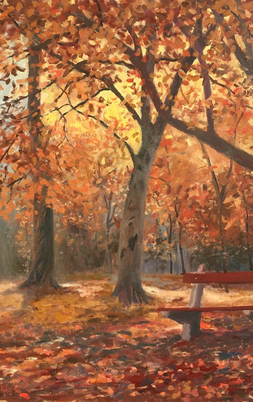 Golden Autumn, realistic landscape by Leo Khomich