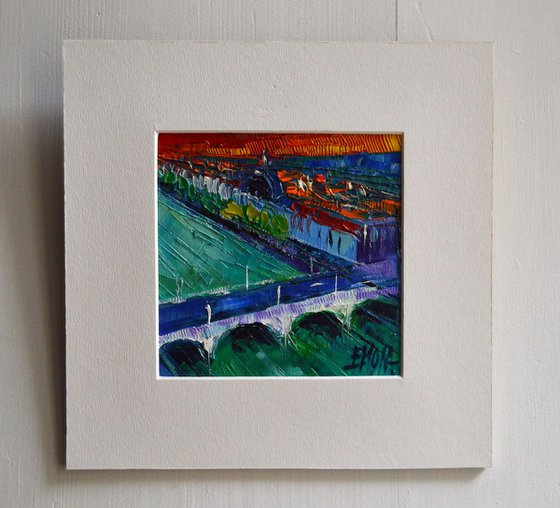 The Wilson Bridge - modern impressionist miniature palette knife oil painting