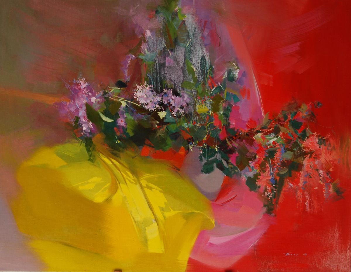 Large Abstract Still Life Painting with Flowers , Lilacs Ray (61sl13) by Yuri Pysar