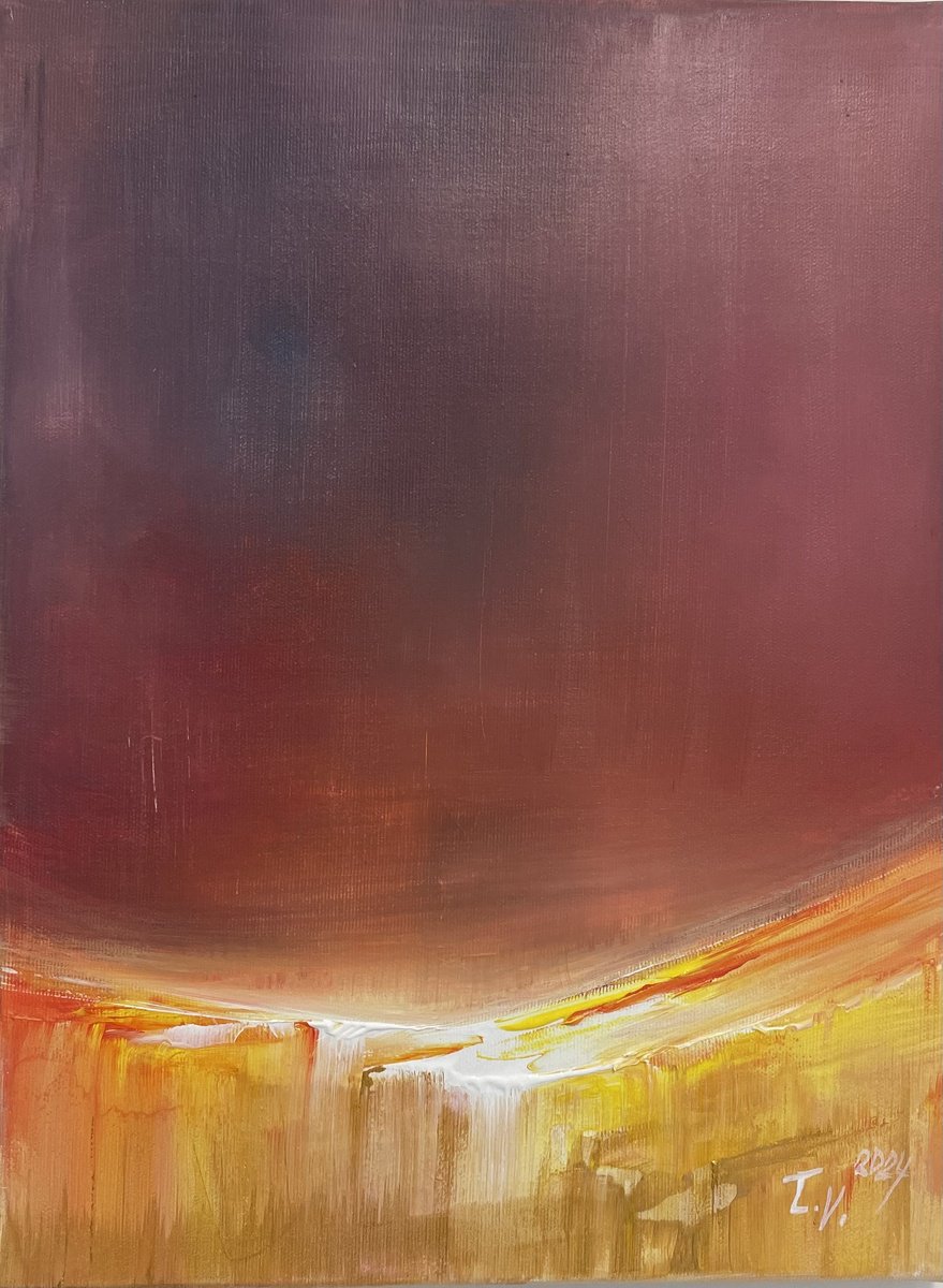 Impressionistic Landscape Acrylic Painting By Timea Valsami, 12 X 16", Golden Sea, Original Artwork