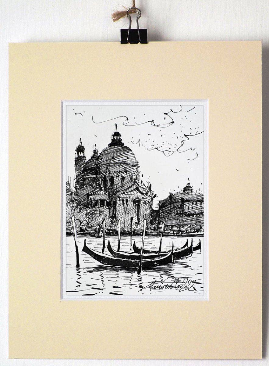 Venice, GrandeCanal, original ink drawing, ink on paper, 2022 by Marin Victor