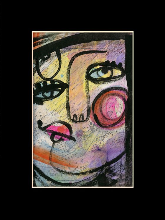 Funky Face Collection 6 - 3 Mixed Media Collage Paintings by Kathy Morton Stanion