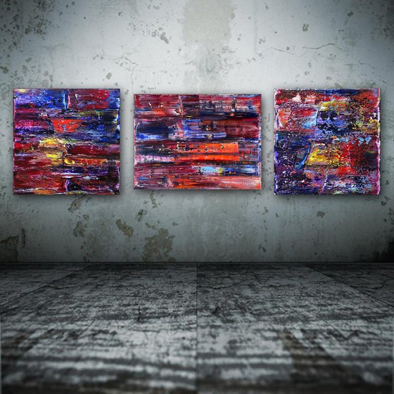 "We'll Mess You Up" - FREE USA SHIPPING + Save As A Series - Original Large PMS Abstract Triptych Oil Paintings On Canvas - 64" x 20"