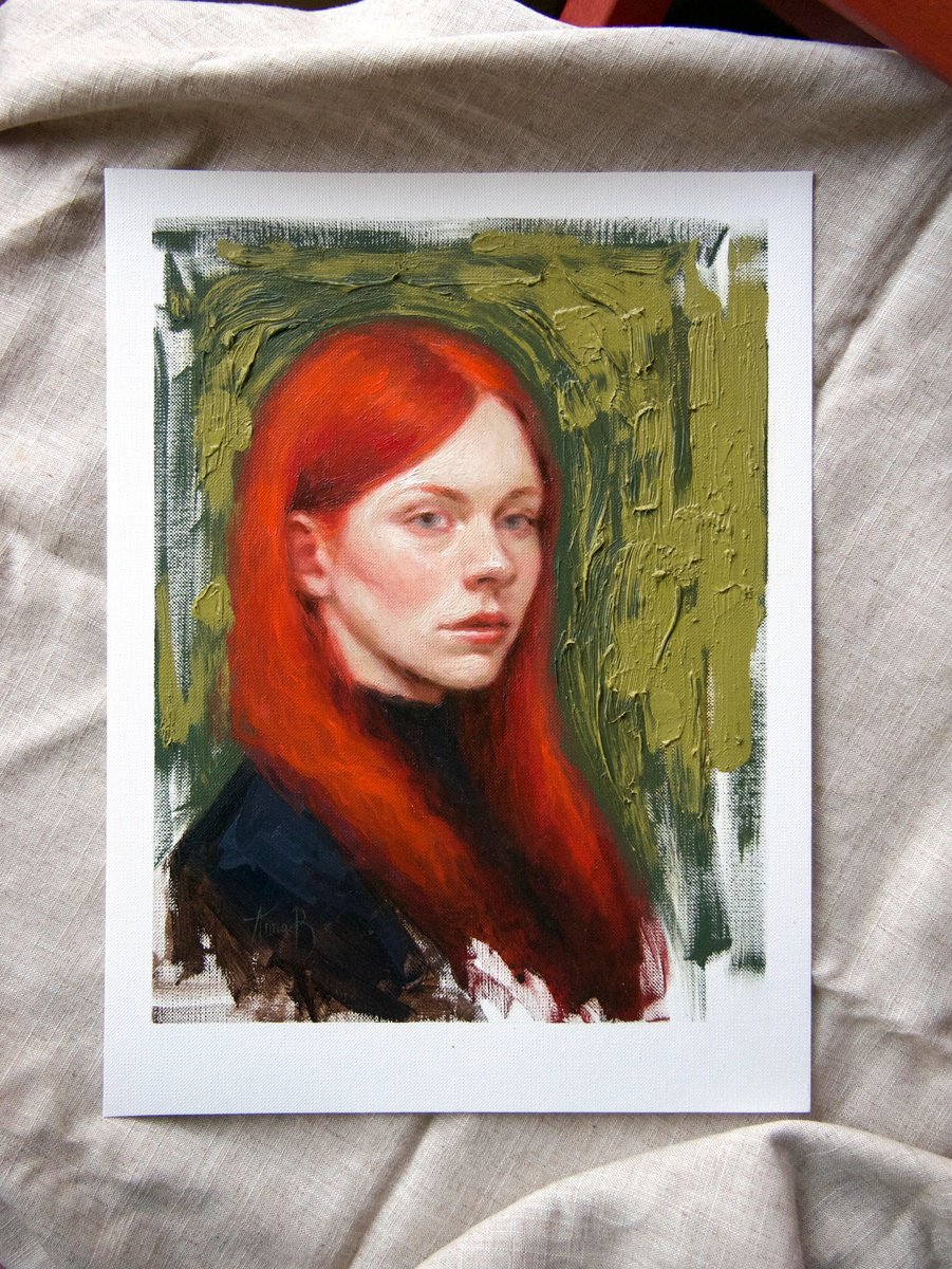 Photorealistic Portrait Oil Painting By Anna Bernadskaya, 9 X 13, Autumn Girl, Original Artwork