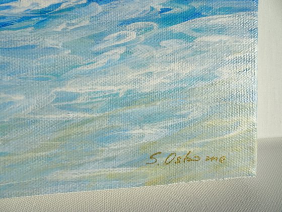Abstract Seascape Painting. (25 x 25 cm). Modern Small Seascape Beach Coastal Art. Gift Idea