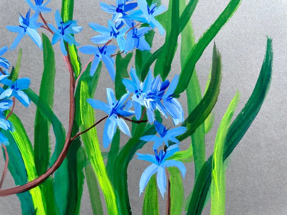 Forget-me-not Gouache Painting, Blue Flowers Original Artwork, Wild Flower Wall Art, Romantic Gift