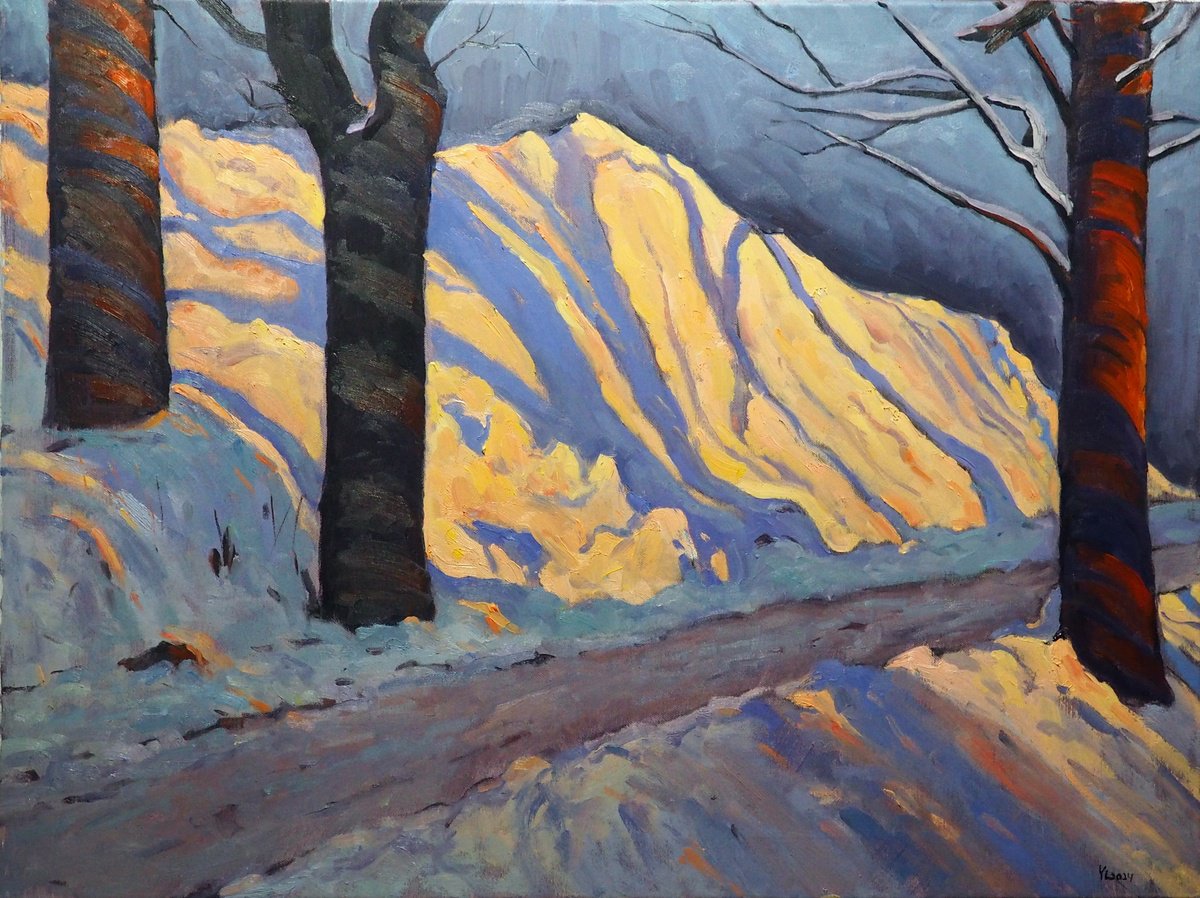 Impressionistic Landscape Oil Painting By Yuanyuan Liu, 31 X 24", Winter Landscape, Original Artwork