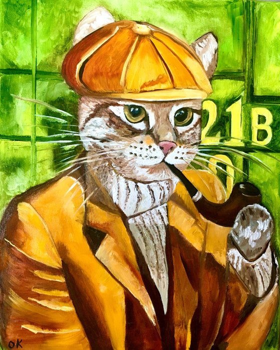 Cat- Sherlock Holmes with a pipe near  Baker  Street 221 B. “Fabulous feline” collection..