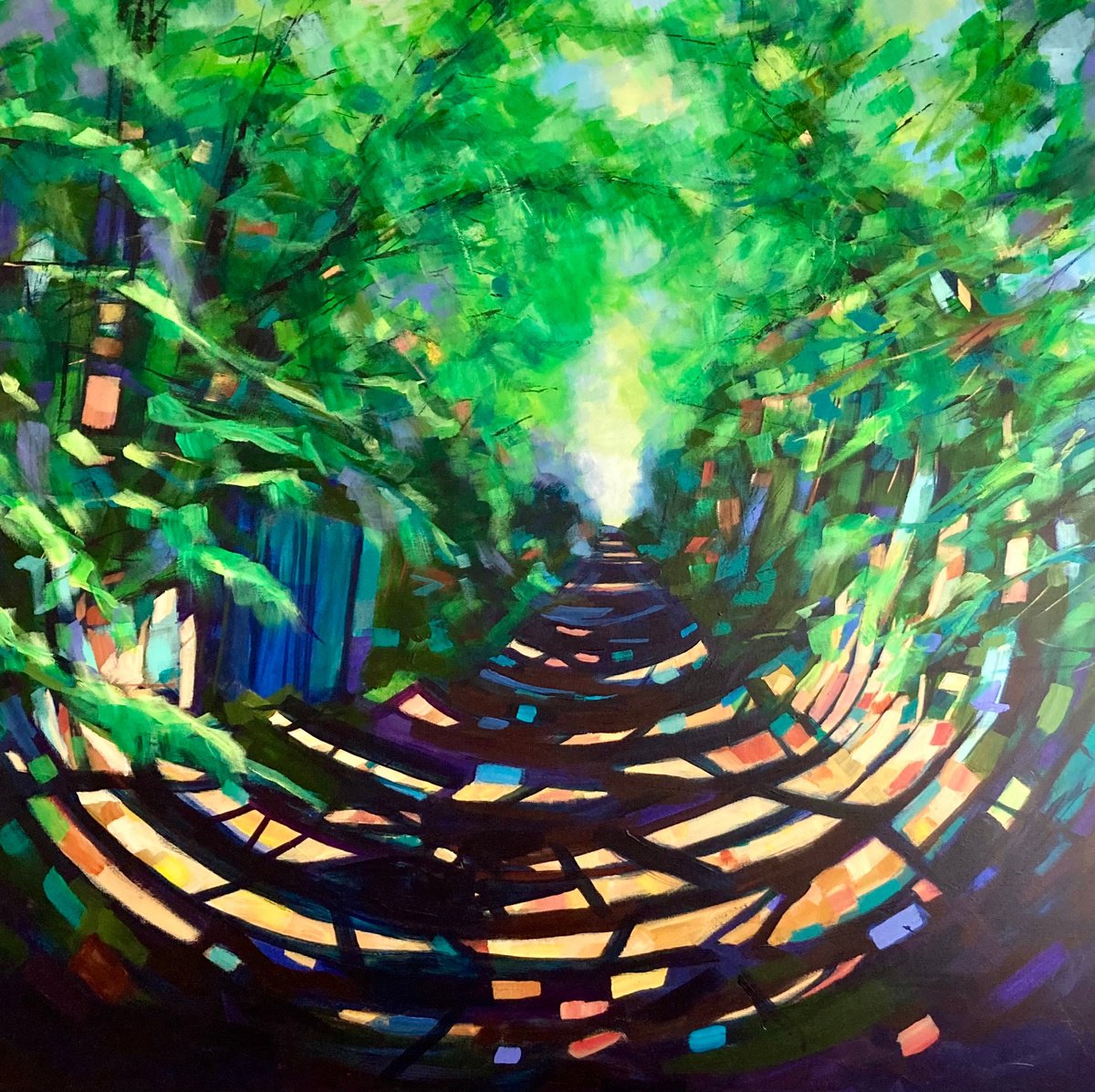 Expressive Landscape Acrylic Painting By Stuart Roper, 39 X 39", Light In The Pathway, Original Artwork