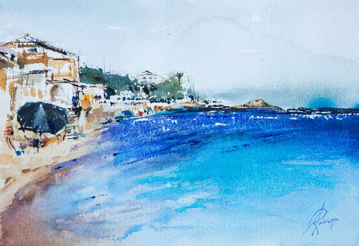 Landscape Watercolour By Andrzej Rabiega, 10 X 7, Santa Maria, Original Artwork