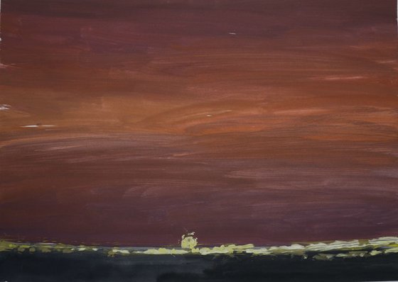 Sunset. Gouache painting